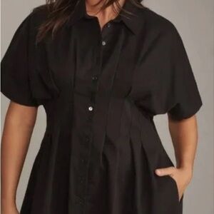 Anthropologie Exquise Mini Tobie Button Front Pleated Black Dress Sz Large